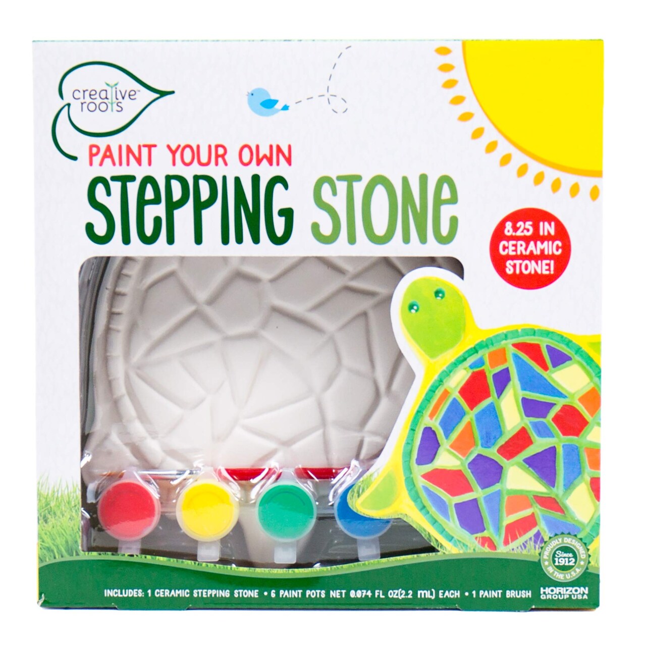 Creative Roots Mosaic Turtle Stepping Stone, Includes 8.25" Ceramic Stepping Stone & 6 Vibrant Paints, Mosaic Stepping Stone Kit, Paint Your Own Stepping Stone, DIY Stepping Stone Kit for Kids Ages 8+